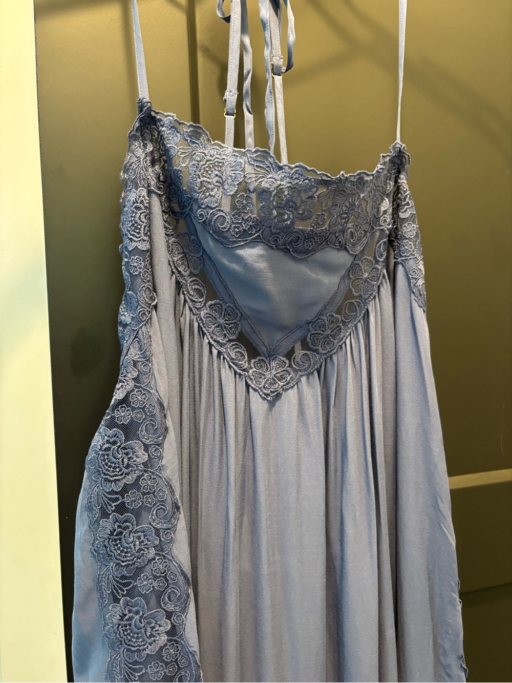 Free People Kiss Me Later Maxi Slip Dress Large Denim Wash Blue Navy Lace NWT - Picture 9 of 9